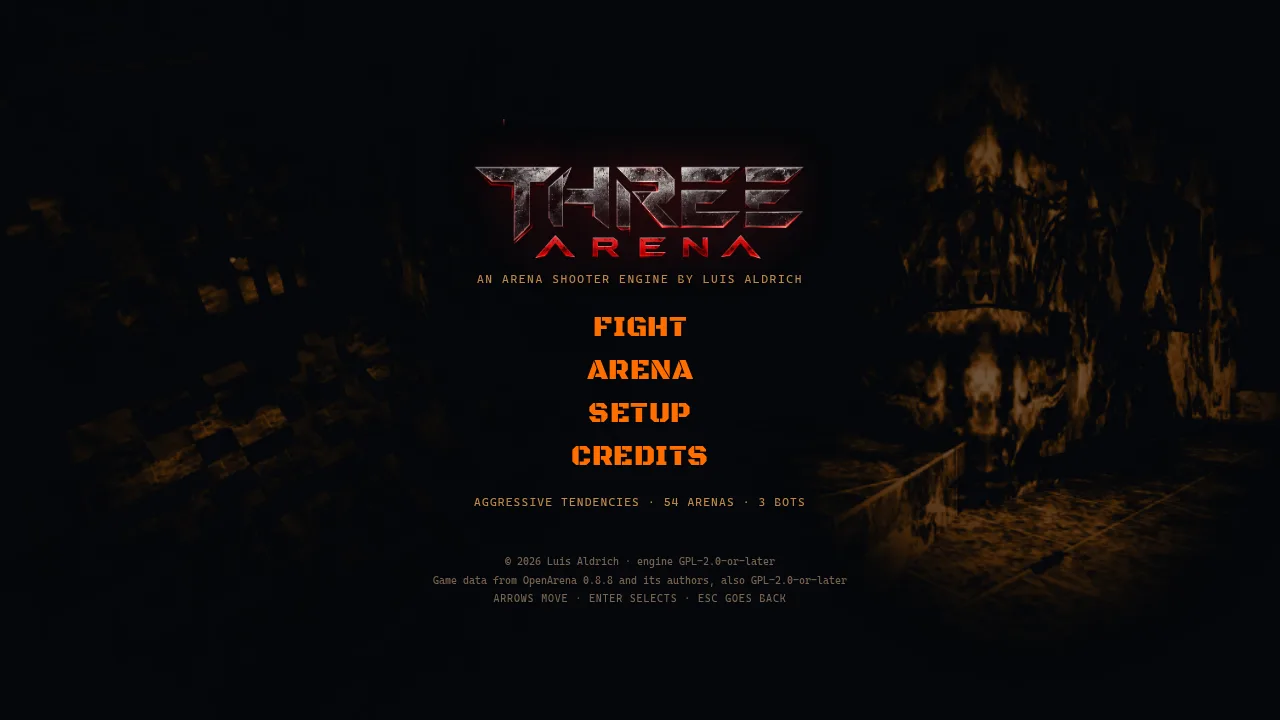 El menú principal de Three Arena