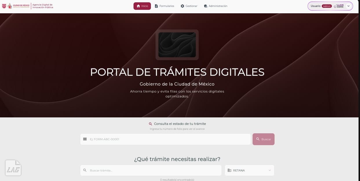 El mismo portal en tema oscuro