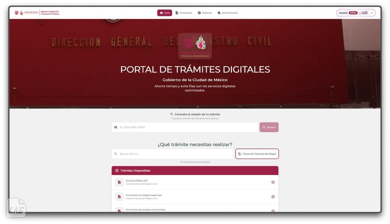 Portal de Trámites Digitales del Gobierno de la Ciudad de México, con el buscador de trámites