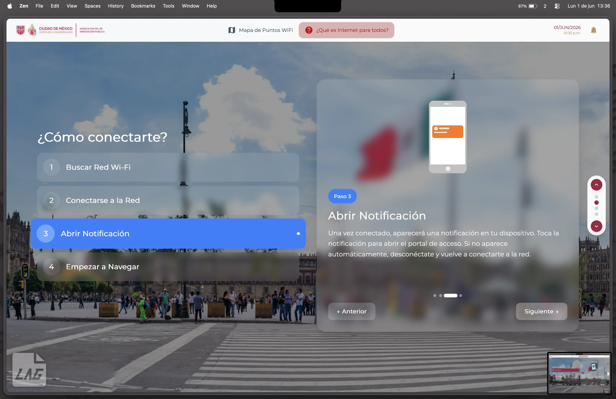 Paso 3: abrir la notificación que lleva al portal de acceso