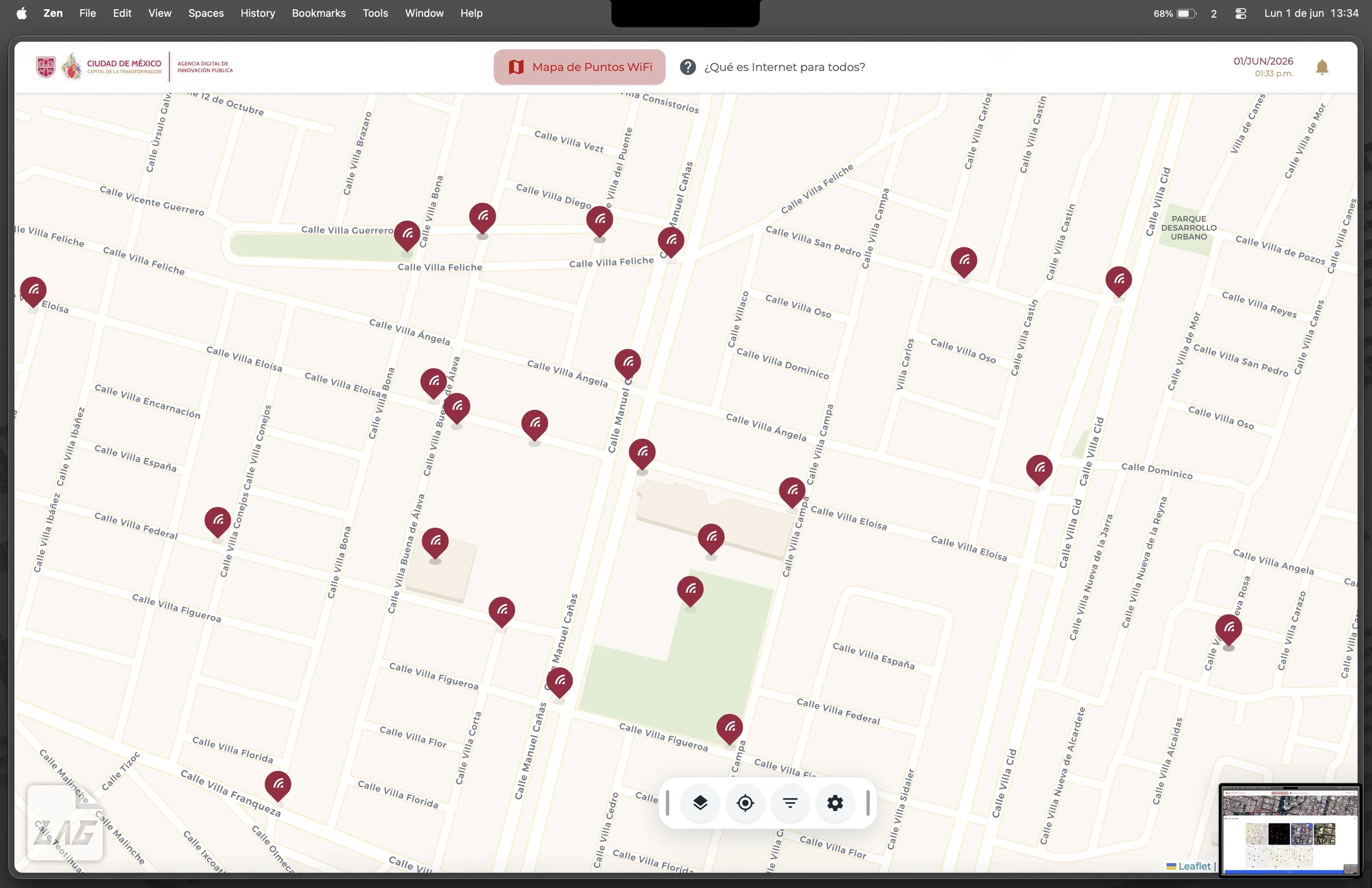 Los puntos WiFi en el mapa claro